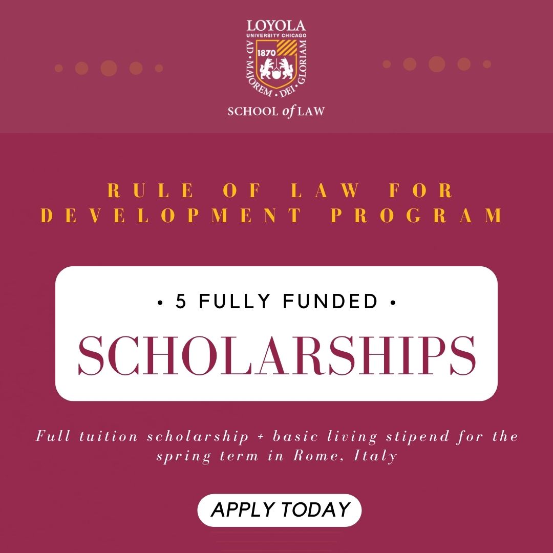 LoyolaLaw's tweet photo. Prepare to tackle global challenges and defend #ruleoflaw with Loyola’s Rule of Law for Development Program (#PROLAW). Apply today for one of the five full tuition #scholarships with basic living #stipend for the spring term in Rome, Italy. https://t.co/KwAzepqhyq https://t.co/3h3O3Fxnvi