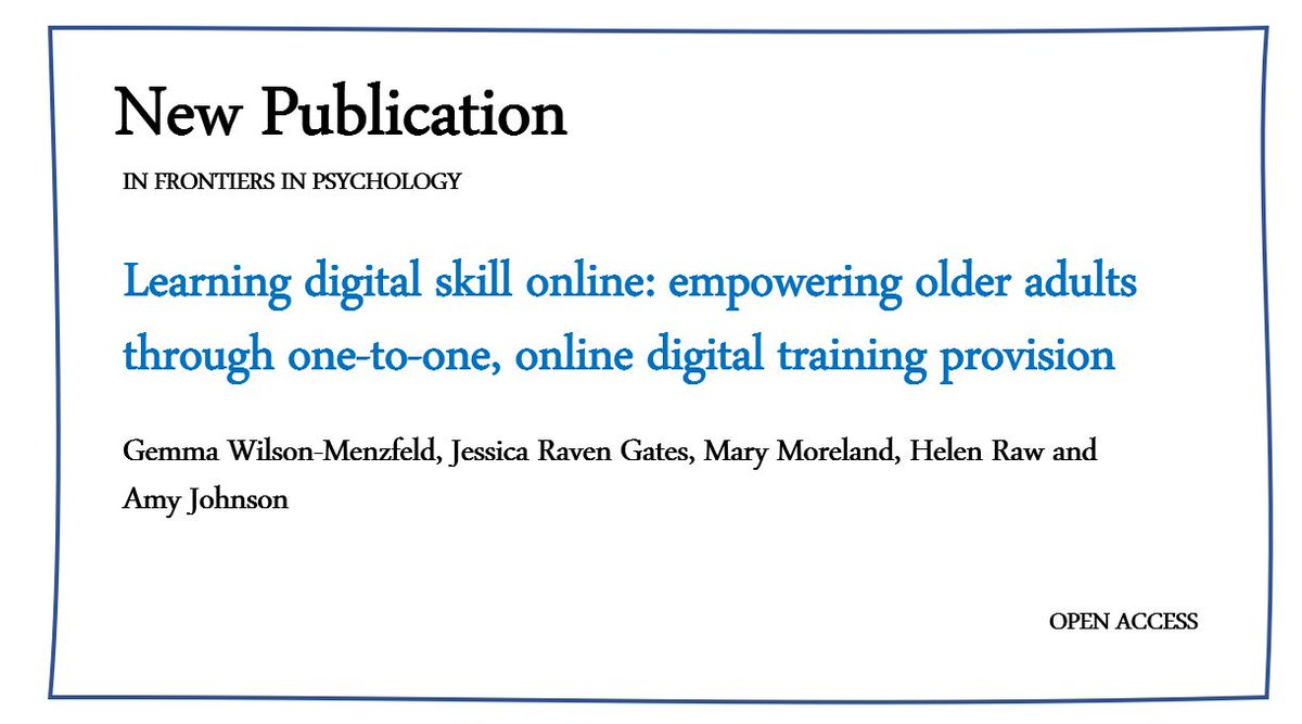 Our paper on the perceived facilitators and barriers of a remote, online digital skills programme for War Widows is now available in Frontiers in Psychology! You can read it here: doi.org/10.3389/fpsyg.… @gwilsonmenzfeld @Jessravengates @Mary90310014 @WarWidows_WWit @AmyJ1091