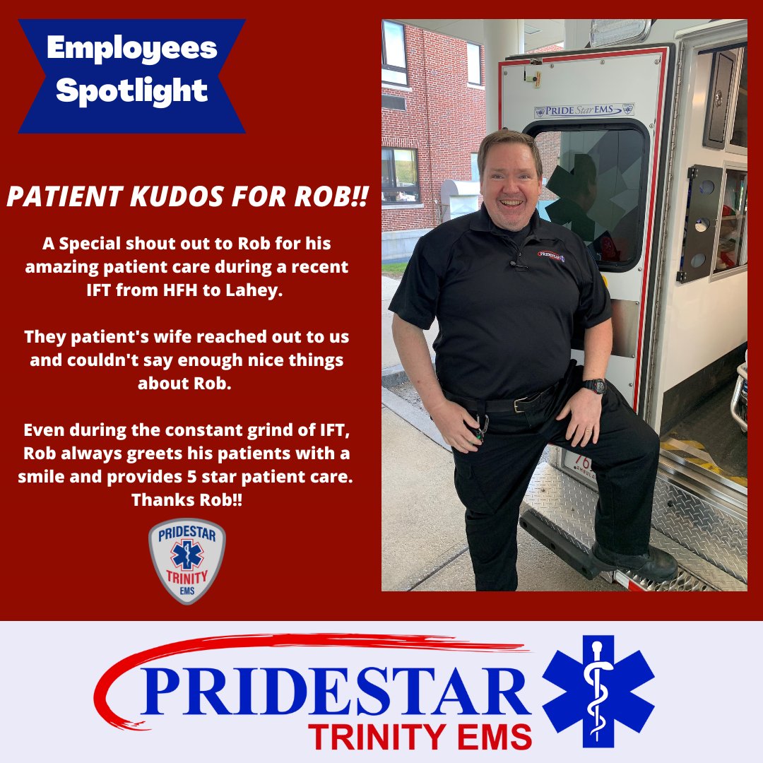 PridestarTEMS's tweet image. Great job by our long time employee Rob S. Even with a packed transport schedule, Rob always does it with a smile and wonderful patient care. Thanks for all you do Rob. #emtlife
