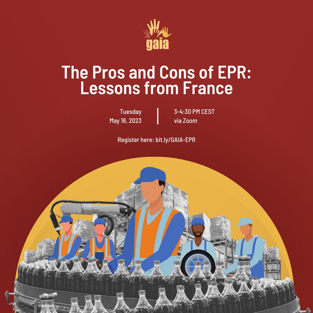 Happening tomorrow, May 16! Ahead of the upcoming #plasticstreaty negotiations in Paris, our webinar will discuss the Pros &amp; Cons of EPR - often put forward as an essential policy approach to address the global plastic pollution crisis.

Register at bit.ly/GAIA-EPR