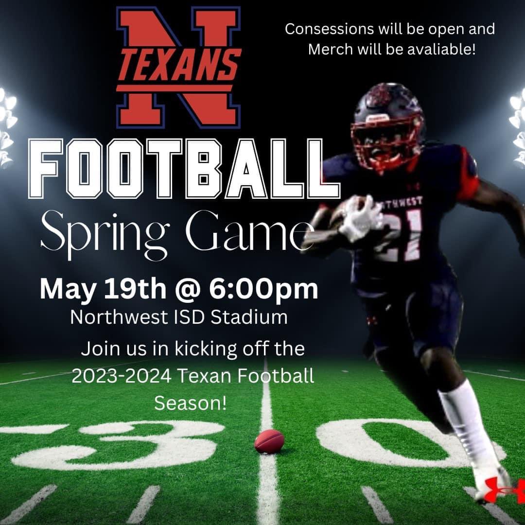 Texans Spring Game this Friday, May 19th @ Northwest High School. Come check us out! @nhsrecruits @billpoe @schutzac