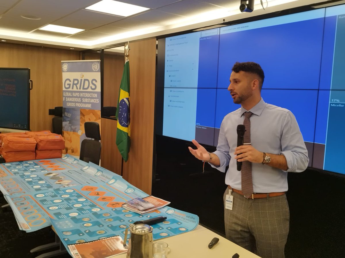 AlexPiecyk's tweet photo. Continuing our work in the region, the @INCB_GRIDS team coordinated w/Brazilian authorities to host the 1st #INCB training on intelligence-led targeting &amp; safe interdiction practices to combat #NPS #OPIOID trafficking in Brasilia 🇧🇷 Special thank you to @JusticaGovBR &amp; @StateINL https://t.co/faB4IKw8vc