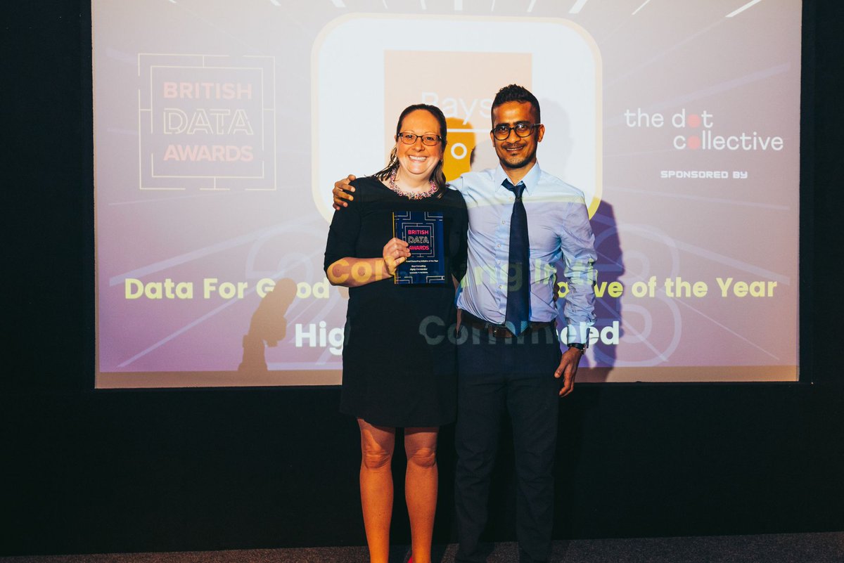Baystastic's tweet photo. The moment our @SophieBays and @DilooParwez picked up the trophy at the #BDA2023 for Highly Commended 'Data for Good Consulting Initiative of the Year' πππ #datasuccess #dataforgood #dataconsulting #SmallBusiness #Award #ProudMoment https://t.co/8Avq87OcCT