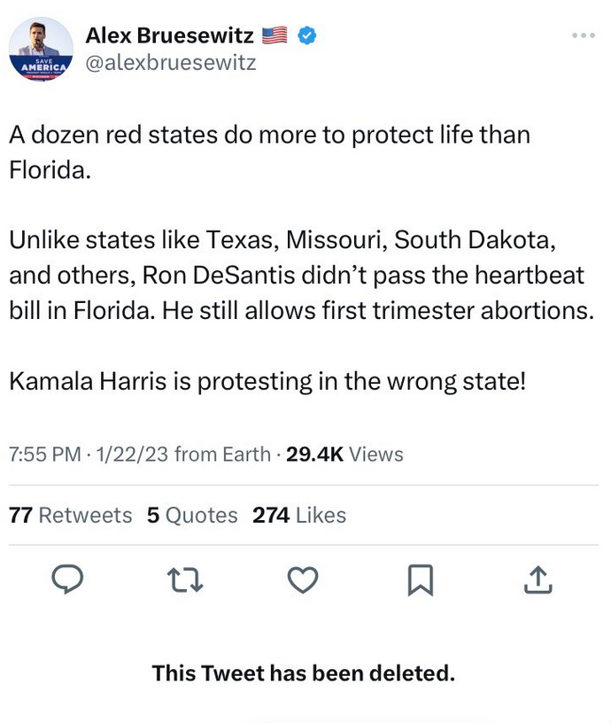 emeriticus's tweet photo. Alex has, until today, insisted that DeSantis has not done *enough* on the abortion issue. 

But after Trump hit just DeSantis from the *left* on abortion, Alex deleted his pro-life tweets. 

This is MAGA Inc. in a nutshell, grifters who believe in nothing but their paychecks. https://t.co/AZNX4VOklm