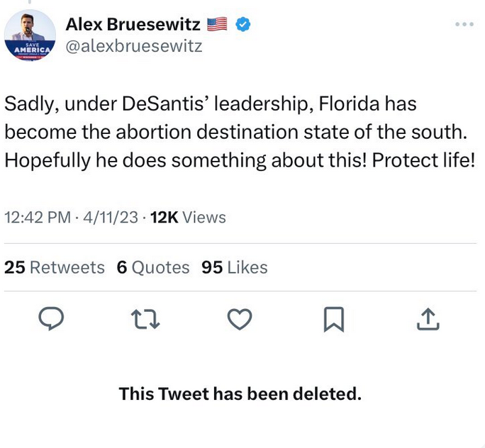 emeriticus's tweet photo. Alex has, until today, insisted that DeSantis has not done *enough* on the abortion issue. 

But after Trump hit just DeSantis from the *left* on abortion, Alex deleted his pro-life tweets. 

This is MAGA Inc. in a nutshell, grifters who believe in nothing but their paychecks. https://t.co/AZNX4VOklm