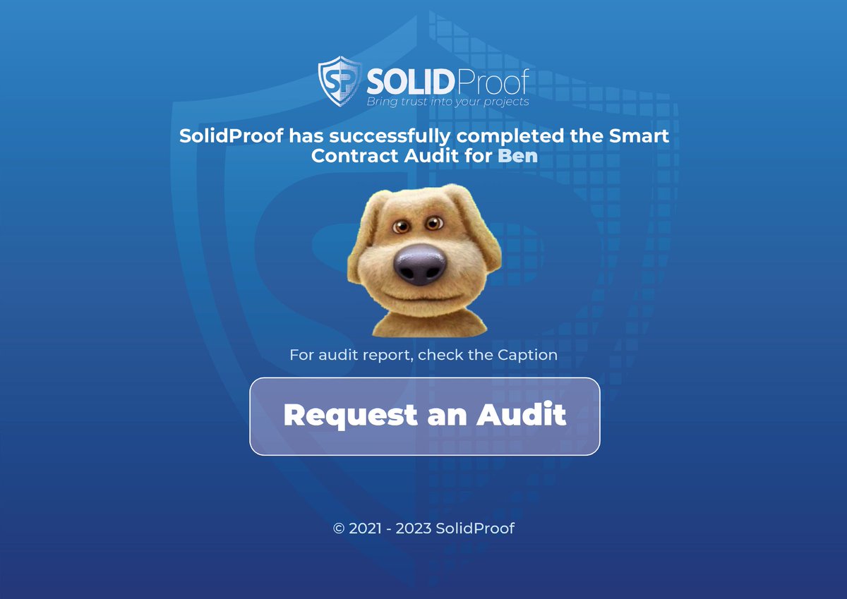 SolidProof_io's tweet photo. We are happy to announce that we have completed the smart contract audit for @bencoin_eth 

The contract does not contain issues of high or medium criticality.

Check out the full audit report here:
https://t.co/5OsTpMCLDr

Need an audit or KYC?
https://t.co/hI4INWqxbF

#SmartContracts #Blockchain