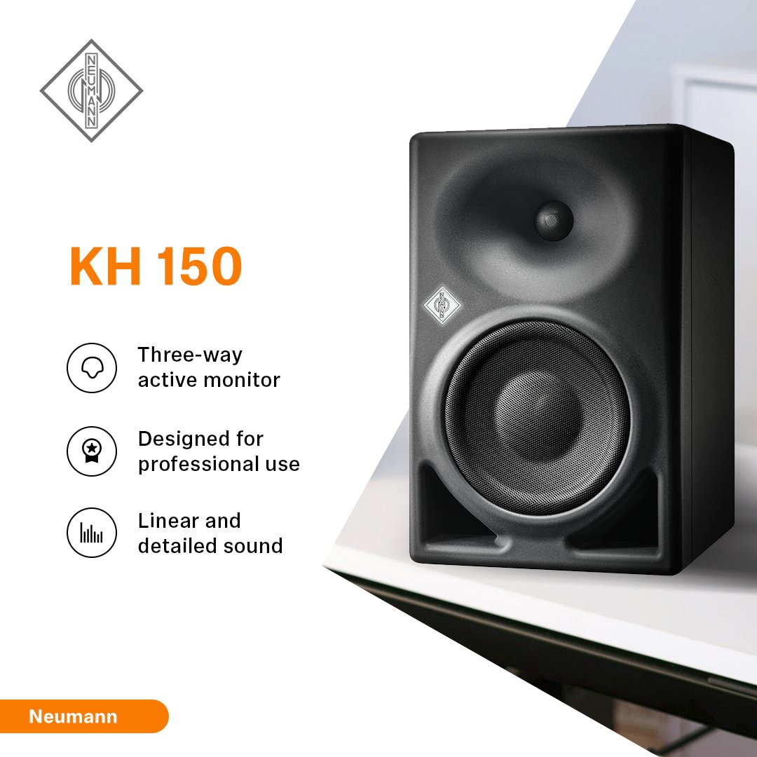 SennheiserIndia's tweet photo. #Neumann accuracy &amp; some serious bass!​

#KH150 is a powerful bi-amplified #studio monitor with reference-class performance. Its 6.5” woofer in bass reflex cabinet gives stunning low end &amp; high SPL capability.​

Know more: https://t.co/R2O6xKm5px 

​#NeumannIndia @NeumannBerlin https://t.co/B0xt6bsZCh