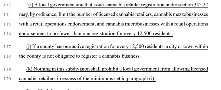 Stowydad's tweet image. Couple notable changes to the Minnesota marijuana legalization bill. Looks like the conference committee is going to permit 2 pounds of at-home possession.

Also, local governments got new ability to cap retail businesses in their area by population size. No outright ban. #mnleg