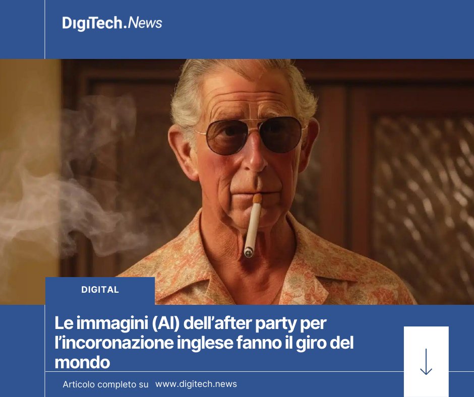digitech_news's tweet photo. L’agenzia australiana #StartDigital ha realizzato con #Midjourney un esilarante servizio fotografico del finto #afterparty dell’incoronazione
https://t.co/Wh6Y2W5C15
#Afterparty
#Incoronazione
#royal
#recarlo
#intelligenzaartificiale
#ai
#ia https://t.co/wJK0f2EUjY