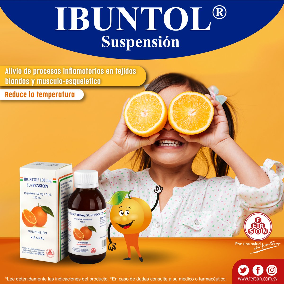 FersonSV's tweet photo. 🍊🍊🍊
Ibuntol te ayuda a reducir la temperatura y a aliviar el dolor y tiene un sabroso sabor a naranja. #Ibuntol #fiebre #dolor #naranja #salud #Ferson https://t.co/mwcRTBxqKs