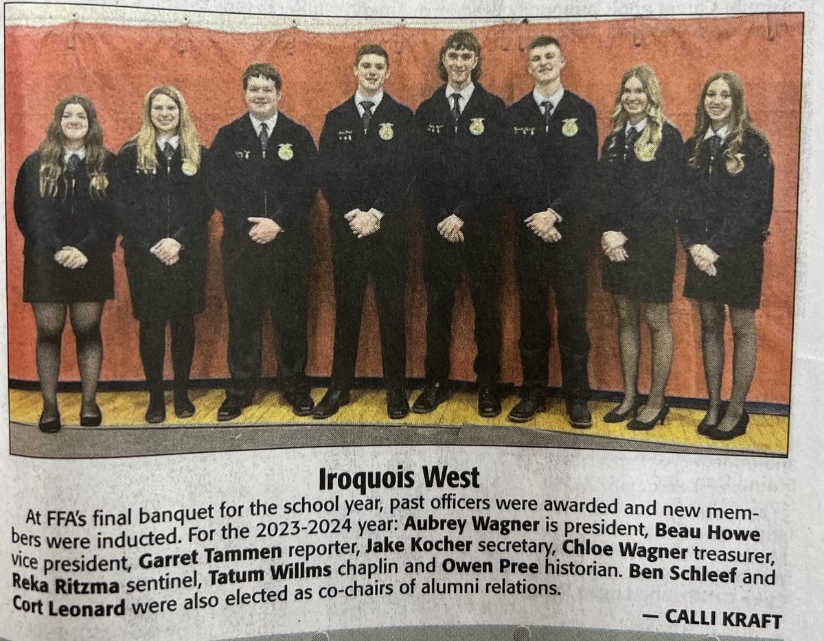 IWHSraiders's tweet photo. Calli’s report in the News-Gazette’s May edition of High School Confidential! Congrats to the new IW FFA officer team! #iwhsraiders #iwraiders https://t.co/Wxpu89gyCj