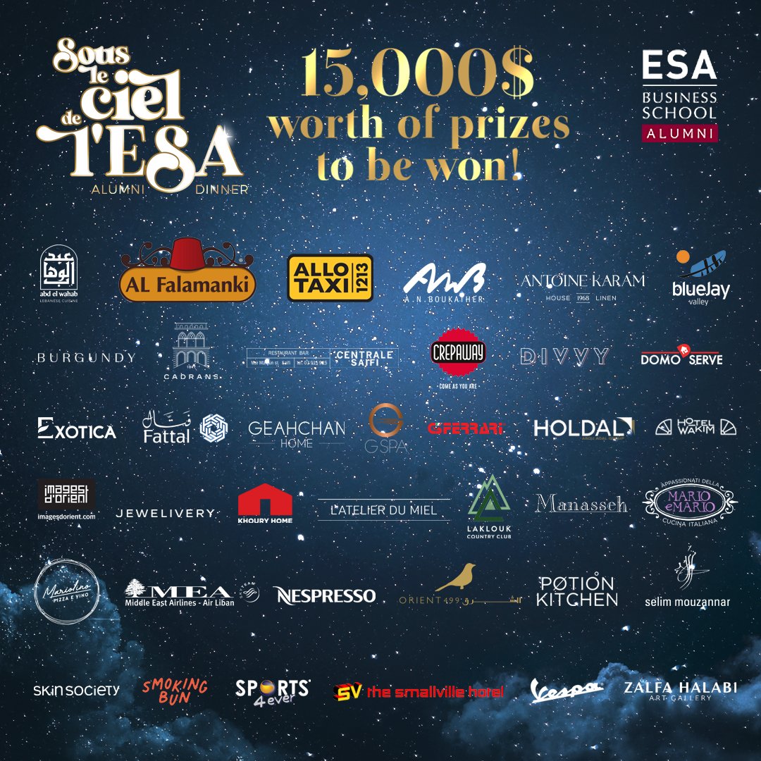 esa_alumni's tweet photo. 15,000$ worth of prizes to be won! 🛵⌚💎✈
Enter the draw on May 19th and be the lucky winner! 🎫
#ESAAlumniDinner #ESAAlumni #ESABusinessSchoolAlumni https://t.co/oY6wCedd33