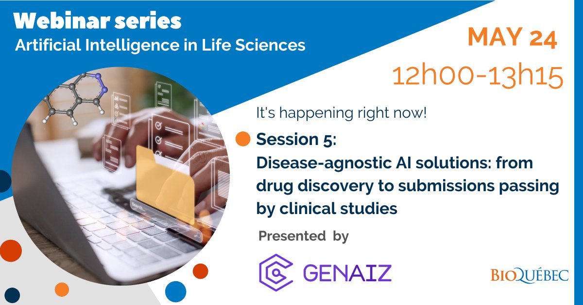 On May 24 at noon, BIOQuébec invited GENAIZ with a presentation titled “Disease-agnostic AI solutions from drug discovery to submissions passing by clinical studies” lnkd.in/ekjYmbqu