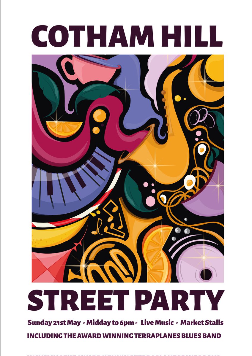 #CothamHillStreetParty this Sunday with live music from
Honey Buzz
Ålesund
Tex Braithwaite and the   Byriani Brothers 
The Terraplanes Blues Band
Imperial Leisure