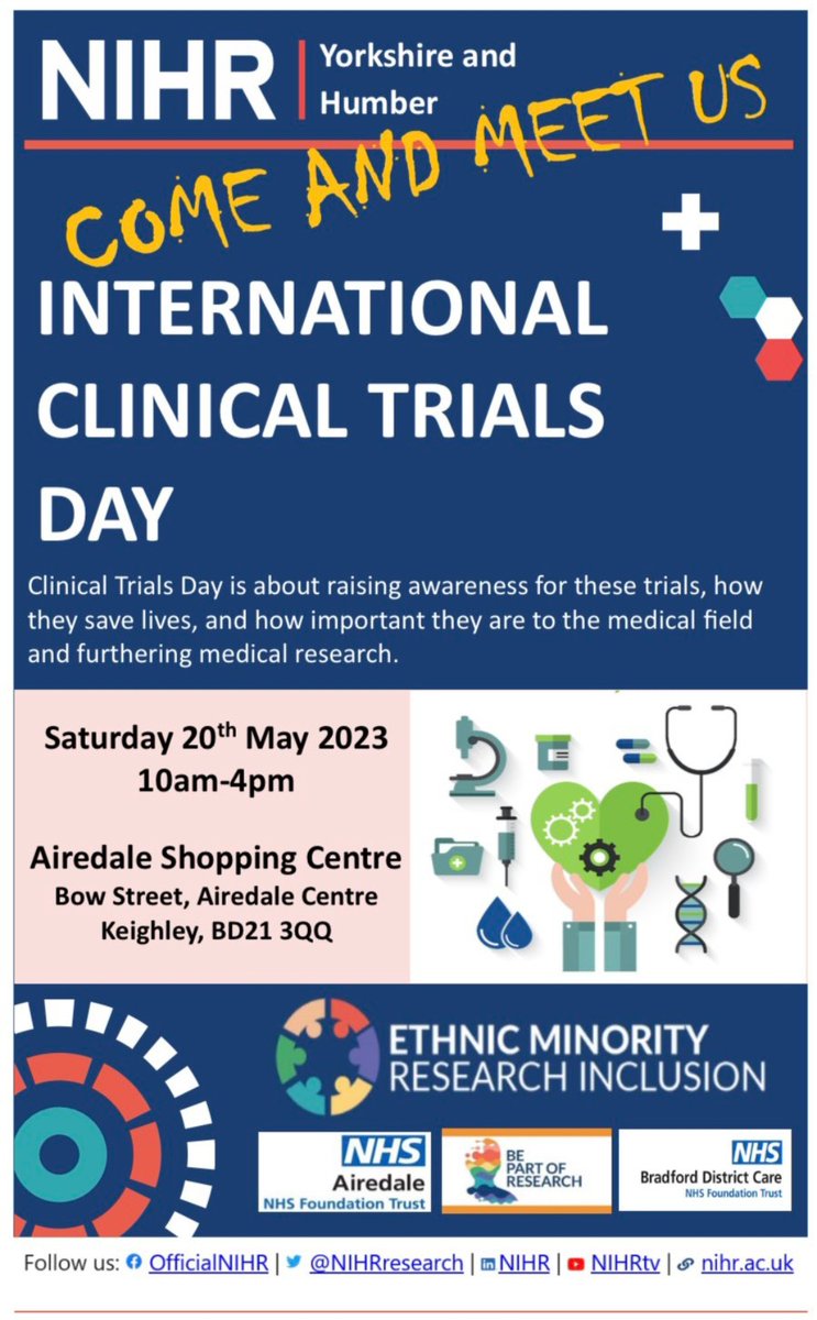 BDCFT Research & Development (@bdcft_rd) on Twitter photo Hope to see you all at the Airedale Shopping Centre on the 20/5 with our <a href="/NIHRCRN_yorks/">NIHR CRN Yorkshire & Humber</a> colleagues to raise awareness around Clinical Trials and the importance of carrying them out for International Clinical Trials Day 2023 <a href="/CityOfResearch/">CityOfResearch</a> <a href="/wolfsoncahr/">The Wolfson Centre for Applied Health Research</a> <a href="/ResearchAsOne/">ResearchAsOne - City of Research</a> #ICTD2023 Hope to see you all at the Airedale Shopping Centre on the 20/5 with our <a href="/NIHRCRN_yorks/">NIHR CRN Yorkshire & Humber</a> colleagues to raise awareness around Clinical Trials and the importance of carrying them out for International Clinical Trials Day 2023 <a href="/CityOfResearch/">CityOfResearch</a> <a href="/wolfsoncahr/">The Wolfson Centre for Applied Health Research</a> <a href="/ResearchAsOne/">ResearchAsOne - City of Research</a> #ICTD2023