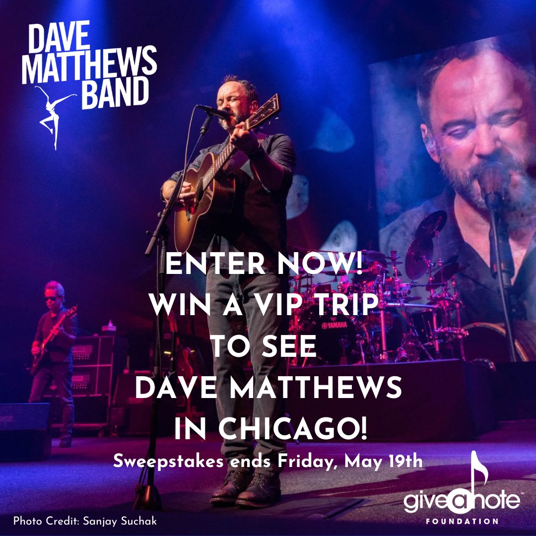 GiveANote's tweet photo. Be the lucky #winner! Enjoy a VIP @davematthewsbnd experience July 8th in Chicago and 3 luxurious nights @virginhotelschi. Proceeds benefit #musiceducation. #Sweepstakes ends May 19th. https://t.co/Tr6zv9mHf6
#dmb #dmbsummertour2023 #antsmarching #jeffcoffinmusic @DMBGorgeCrew https://t.co/iffd40fT0D