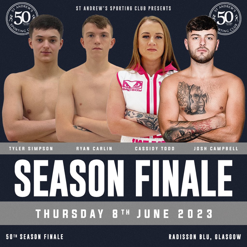 StAndrewsSC's tweet photo. NEXT UP…

⭐️ 50th ANNIVERSARY SEASON FINALE ⭐️ 

This year we have celebrated the Club’s 50th year and can’t wait to bring the season to a close with another special night.

THURS 8th JUNE 
RADISSON BLU, GLA

JOSH CAMPBELL
CASSIDY TODD
RYAN CARLIN
TYLER SIMPSON

DRESS CODE : 🤵🏻 https://t.co/q2KQVSp5Ho