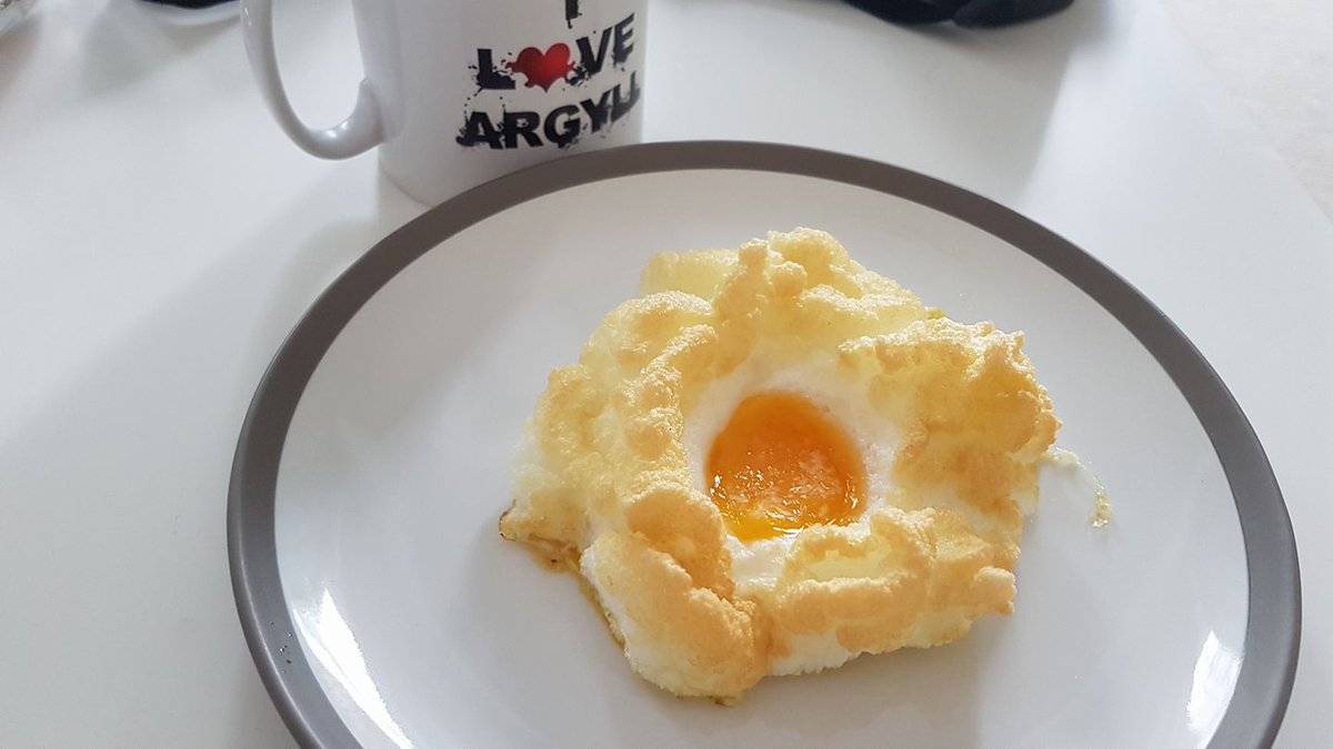 ElizabethArgyll's tweet photo. Who remembers this daft craze from 2017? I tried it once (pic). The only good thing from it was the fudding biceps that I developed whisking the fudding egg white!
#CloudEggs #WTFisThat #ThisPicWontGetAnyLikes
#GavOwesMeScotchPies https://t.co/UxnjayeL1g