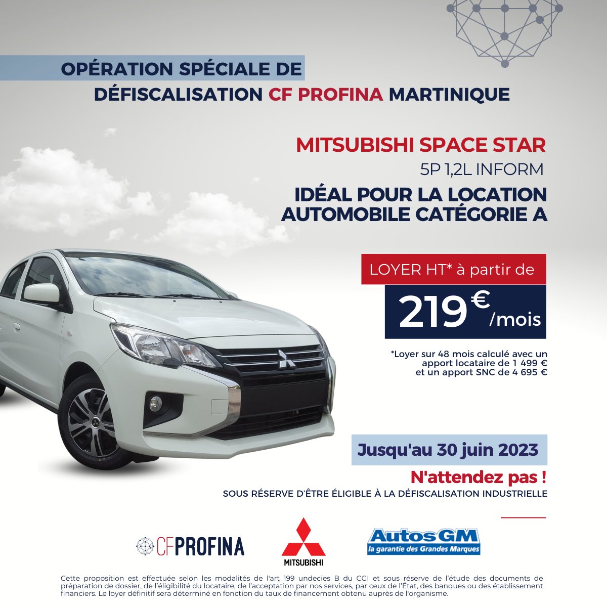 CF_Profina's tweet photo. [CF PROFINA MARTINIQUE]

Une nouvelle offre vous attend. Venez profiter de tarifs exceptionnels avec @CF_Profina sur la gamme #mitsubishi Space Star, dès maintenant !

Pour en savoir plus, contactez Sébastien EDRAGAS :

📧 sebastien.edragas@cf-profina.com
📞 06 96 34 94 65 https://t.co/oeTfD1Yc4h