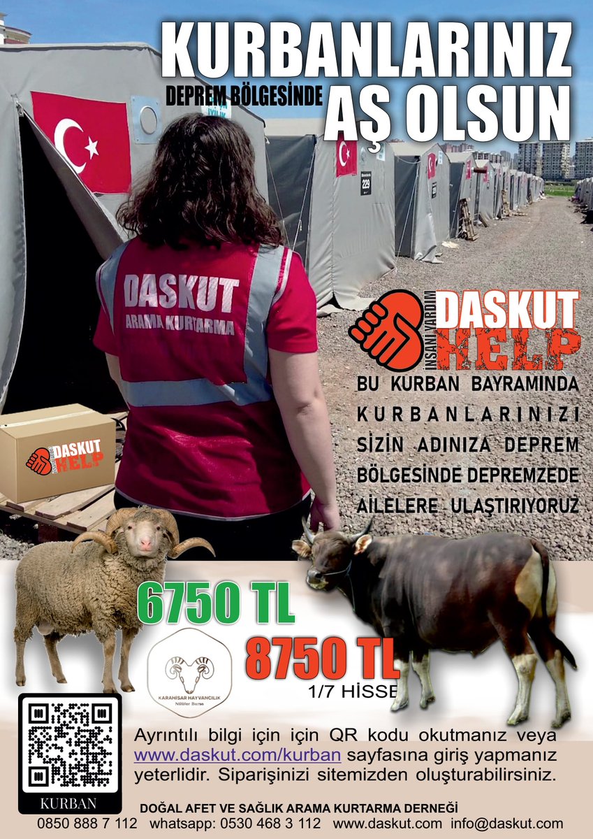 KURBANLARINIZ DEPREM BÖLGESİNDE AŞ OLSUN

Kurban siparişinizi aşağıdaki sipariş formundan verebilirsiniz.Kurbanınız kesilirken vekalet okunacak ve videosu size gönderilecektir. Kesilen Kurban Etleriniz şoklanacak ve depremzede Vatandaşlarımıza sizin adınıza dağıtılacaktır.