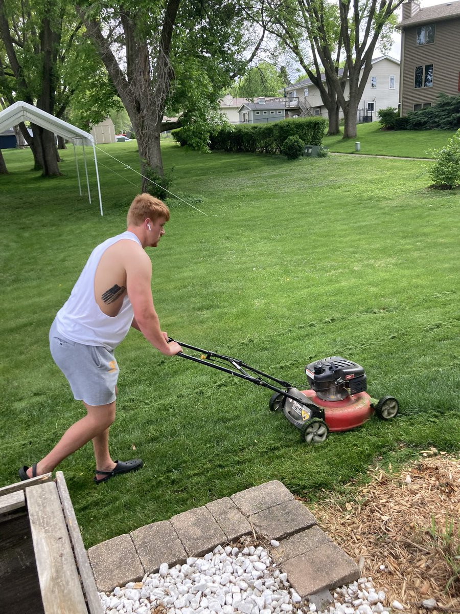 I made a sweet NIL deal with this Hawkeye football player. He mows my lawn and then he gets to eat and sleep in his room. 😉 Go Hawks!