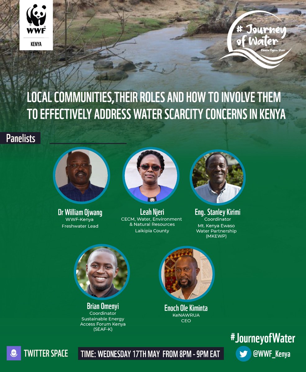 WWF_Kenya's tweet photo. This Wednesday, we'll converge here for our first ever Twitter Space, a conversation on the pressing issue of #waterscarcity. As part of the upcoming  #JourneyofWater Campaign #EwasoNyiro, this conversation aims to drive awareness and inspire action for sustainable water management. Mark your calendars, invite your friends, and be part of the movement for a water-secure future! 💙🗣️  #JourneyofWater #Voice4Rivers #WaterSecurity