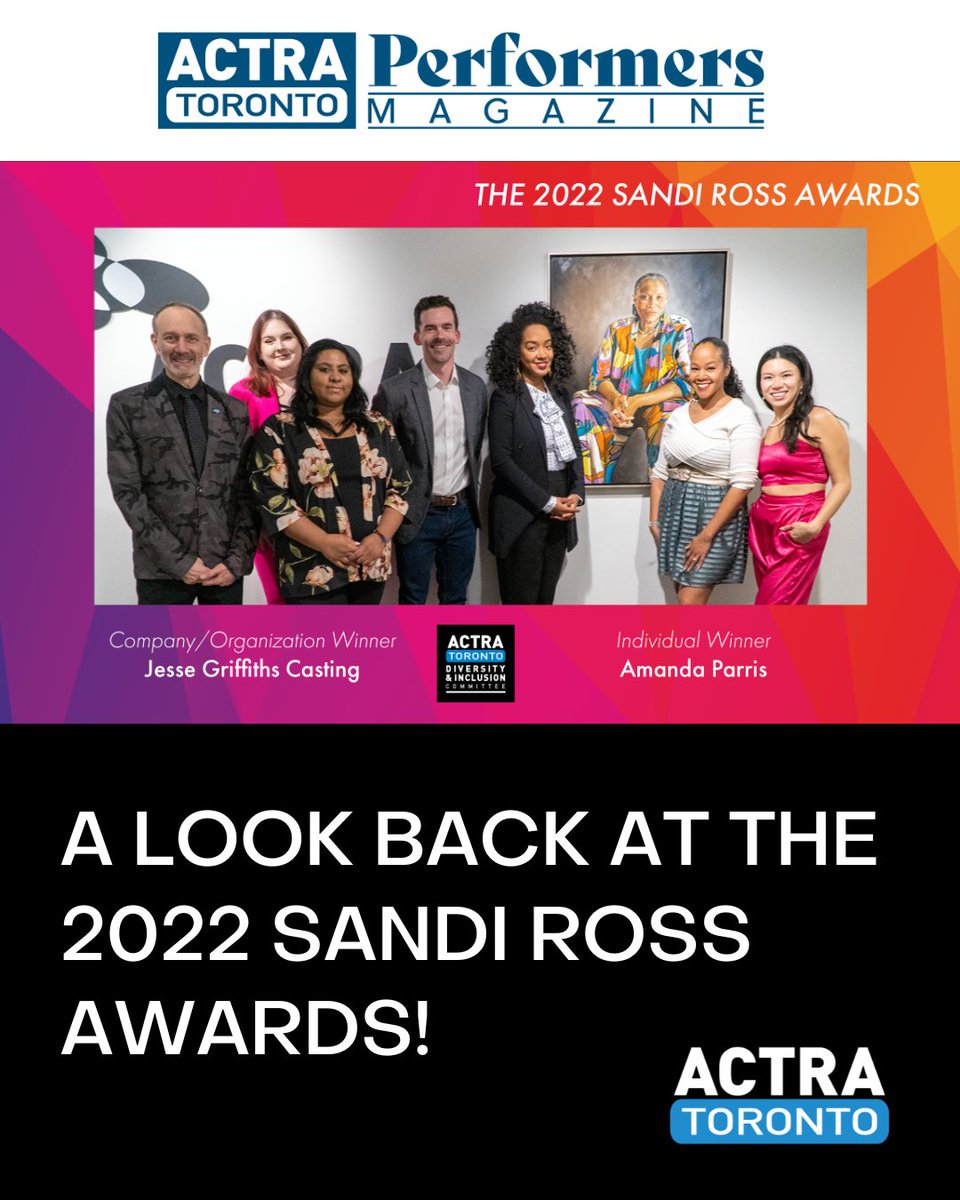 New on ACTRA Toronto Performers Magazine: a look back at the 2022 Sandi Ross Awards, where <a href="/DiversityACTRA/">ACTRA Toronto Diversity & Inclusion Committee</a> honoured Amanda Parris and Jesse Griffiths Casting Inc. in recognition of their commitment to inclusion on screen. Read now: performersmagazine.com/sandi-ross-awa…