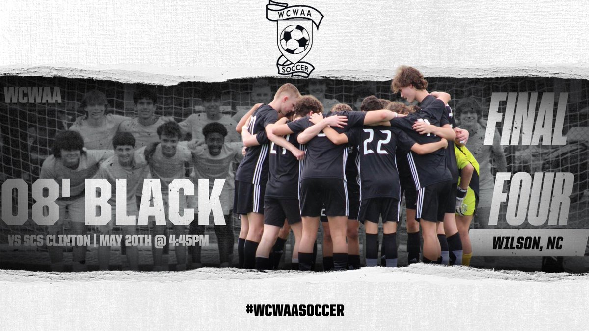 wcwaasoccer's tweet photo. Congratulations to 08’ Black on going undefeated in group play and punching their ticket to the USYS State Cup Final Four!  08’ Black will play SCS Clinton on Saturday , May 20th in Wilson,NC. #wcwaasoccer https://t.co/jO1IVGhA4v