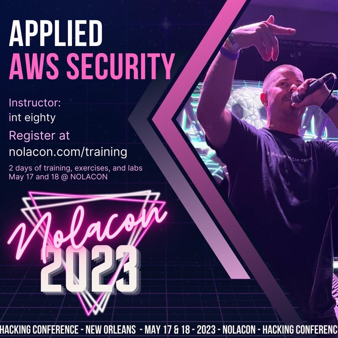 ONLY ONE SEAT LEFT 🚨

Applied AWS Security training is almost SOLD OUT. Join us for cloud hacking this week at NolaCon 🚀☁️