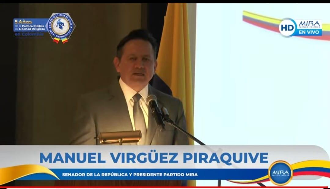 PartidoMIRA's tweet photo. Ahora: #CumbreSectorReligioso

Senador @Virguez resalta el avance de la Libertad Religiosa como derecho fundamental y democrático en Colombia.

También resalta la labor de los diferentes líderes de organizaciones religiosas del país, quienes recibirán reconocimientos en el evento https://t.co/6BuLV1AM1C