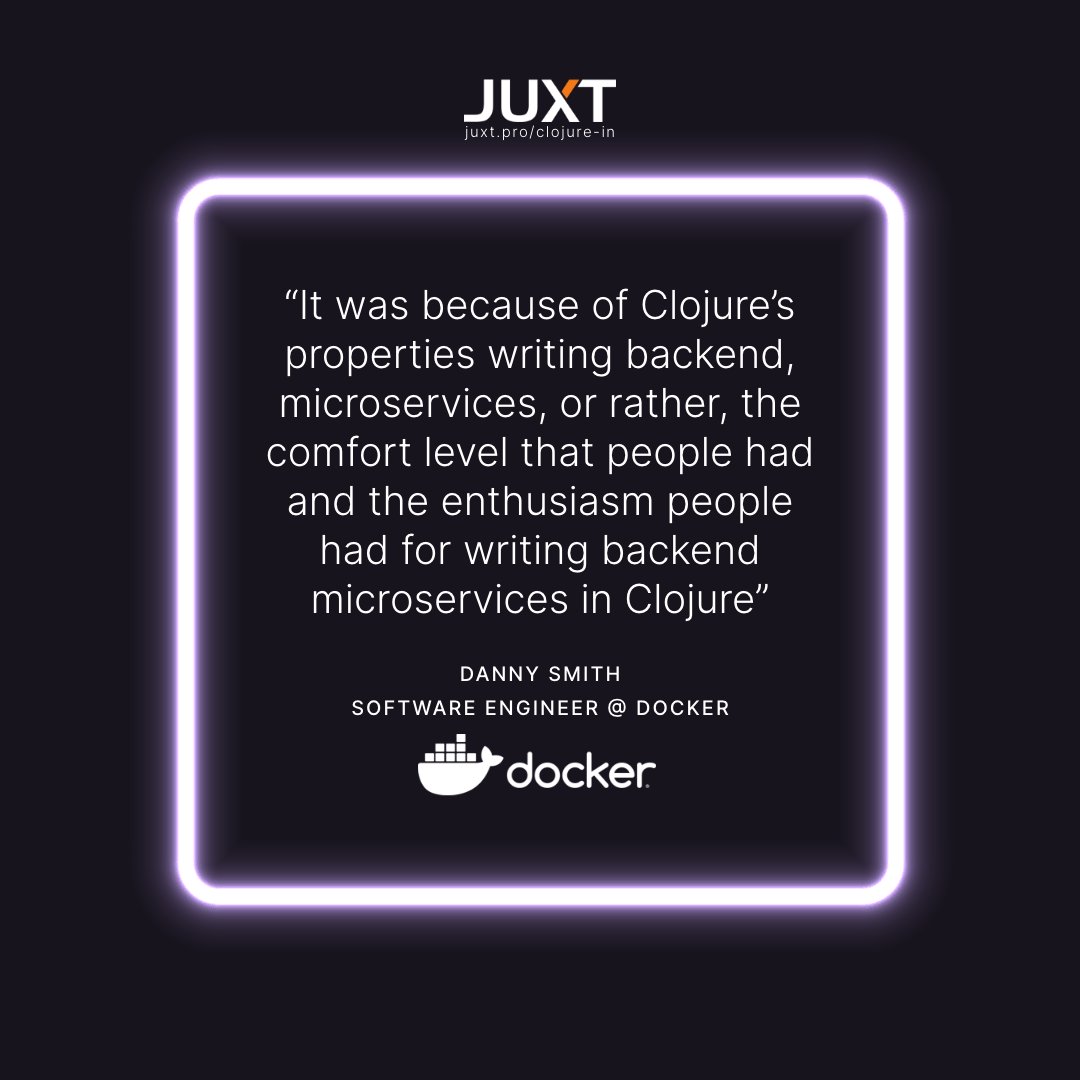 juxtpro's tweet photo. Discover how #Clojure is being utilized at @Docker via the @Atomist platform, acquired by Docker last year.
@juxtpro's @joelittlejohn sat for an in-depth tech discussion with @kipzter, @wsbfg, @neilprosser, and @dansmithy: https://t.co/r2lyhQcDye
#ClojureIn #Security https://t.co/Nd3Mzu2ziw