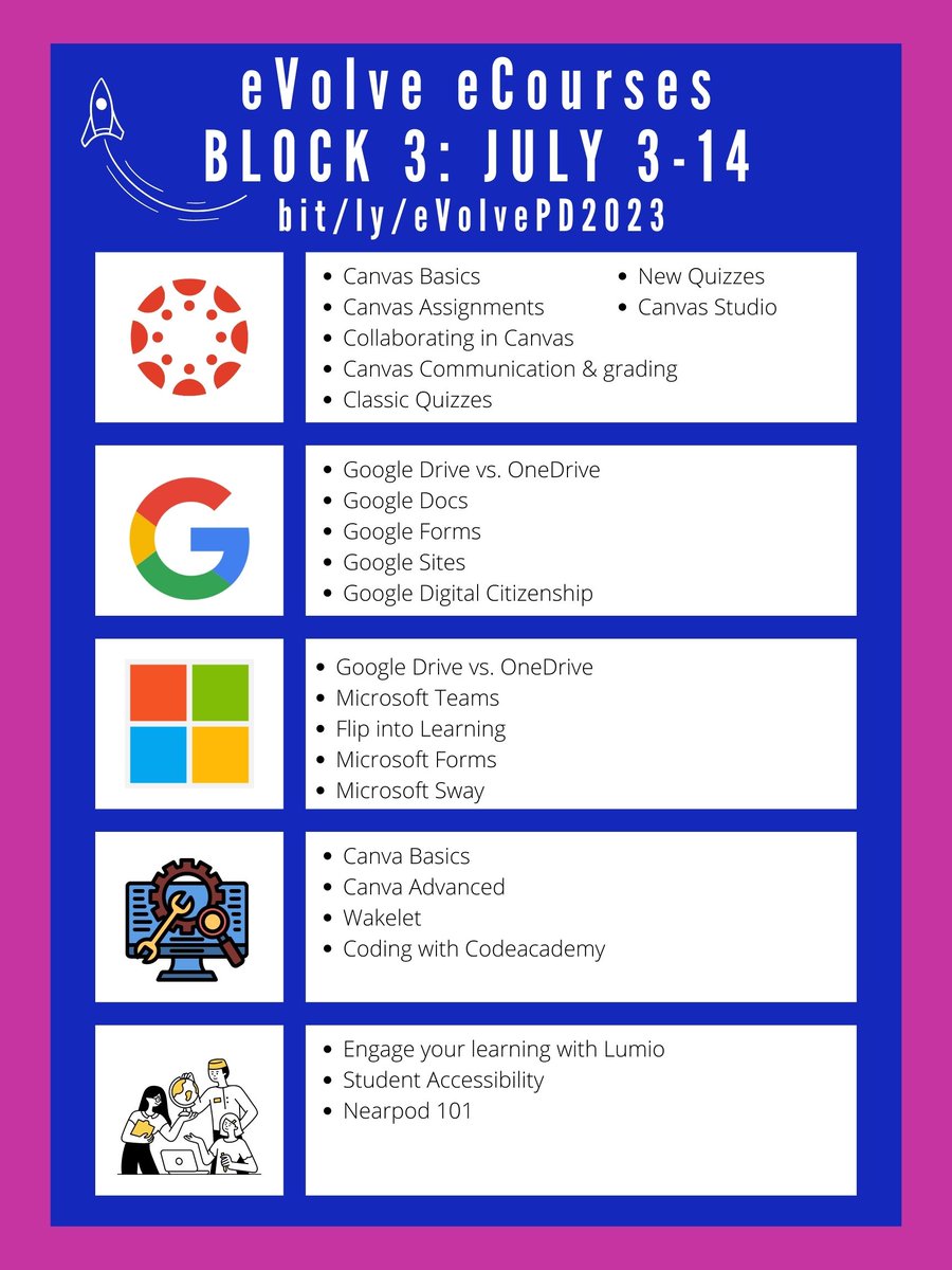 kisdsectech's tweet photo. π’ π Join us for Block 3 of the eVolve: Teaching with Tech program starting on July 3 and ending on July 14. π Don't miss this opportunity to enhance your teaching skills through technology. Register now and get all the details at https://t.co/8YwJZyvuko. #eVolvePD https://t.co/z3wnVWBg1d