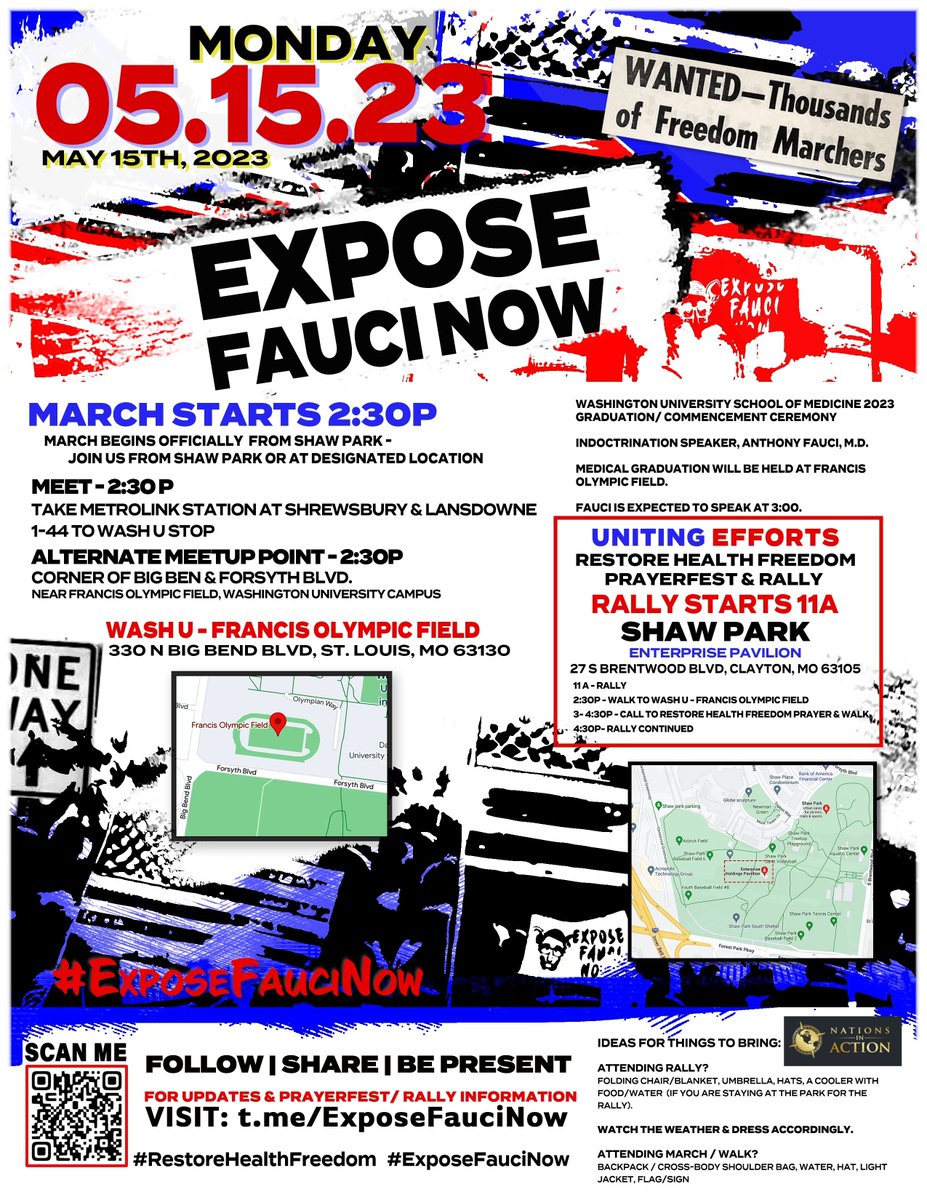 ExposeFauciNow's tweet photo. 🔥🚨 JOIN US TODAY! 🚨🔥 

Monday, May 15th, #JoinUs at #RestoreHealthFreedom #Prayerfest &amp; #Rally &amp; then JOIN others for the #ExposeFauciNow #March

👉 DEMAND #DrFauci face  Accountability &amp; Justice! #UniteTogether! 

PLEASE AMPLIFY FAR &amp; WIDE! 🔊

MORE: https://t.co/vP0UbB9QSp https://t.co/9SYansKdxn