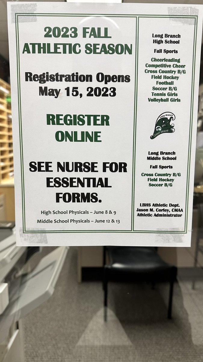 Fall 2023 Registration is now open!!!  Pick up your Health forms from the nurses office NOW!!  there will not be any additional free physical dates!  SIGN UP NOW!!!  #cheerleading #crosscountry #fieldhockey #football #soccer #tennis #volleyball #wavepride #waveathletics