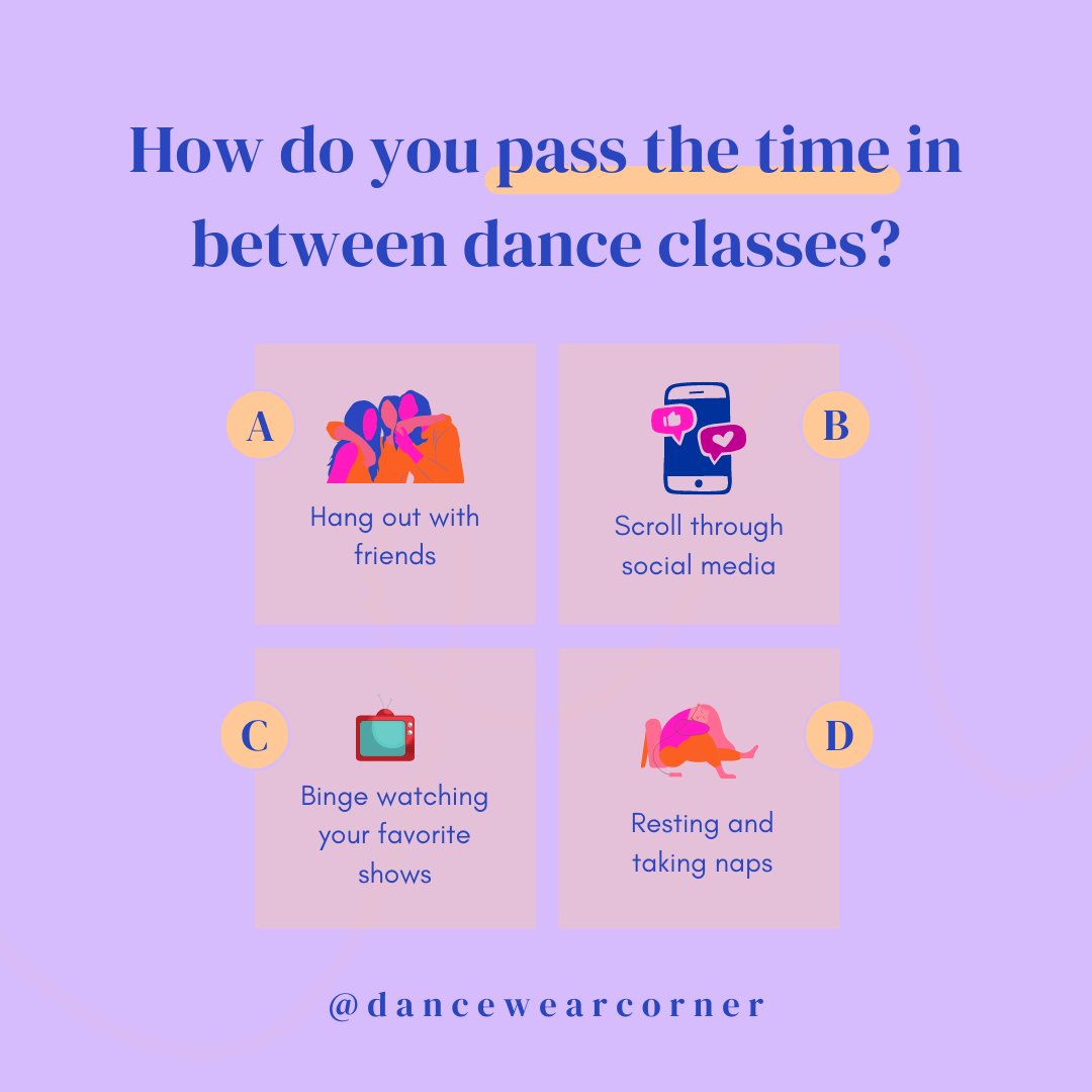 Are you a dancer who has down time between classes or practice? How do you spend that time? 

#dancing #dancecommunityhub #passingthetime