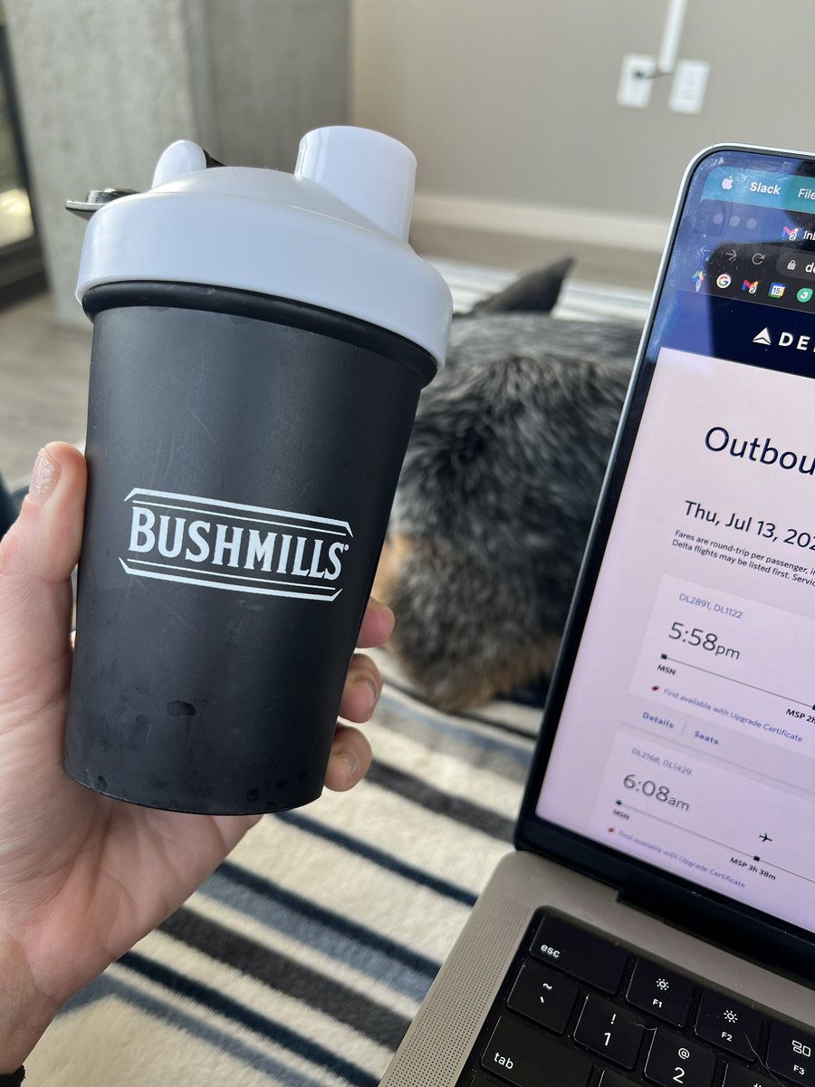 DinkWivesClub's tweet photo. nothing says balance like drinking @AthleticGreens out of a @BushmillsUSA blender bottle https://t.co/m051MKXKLP