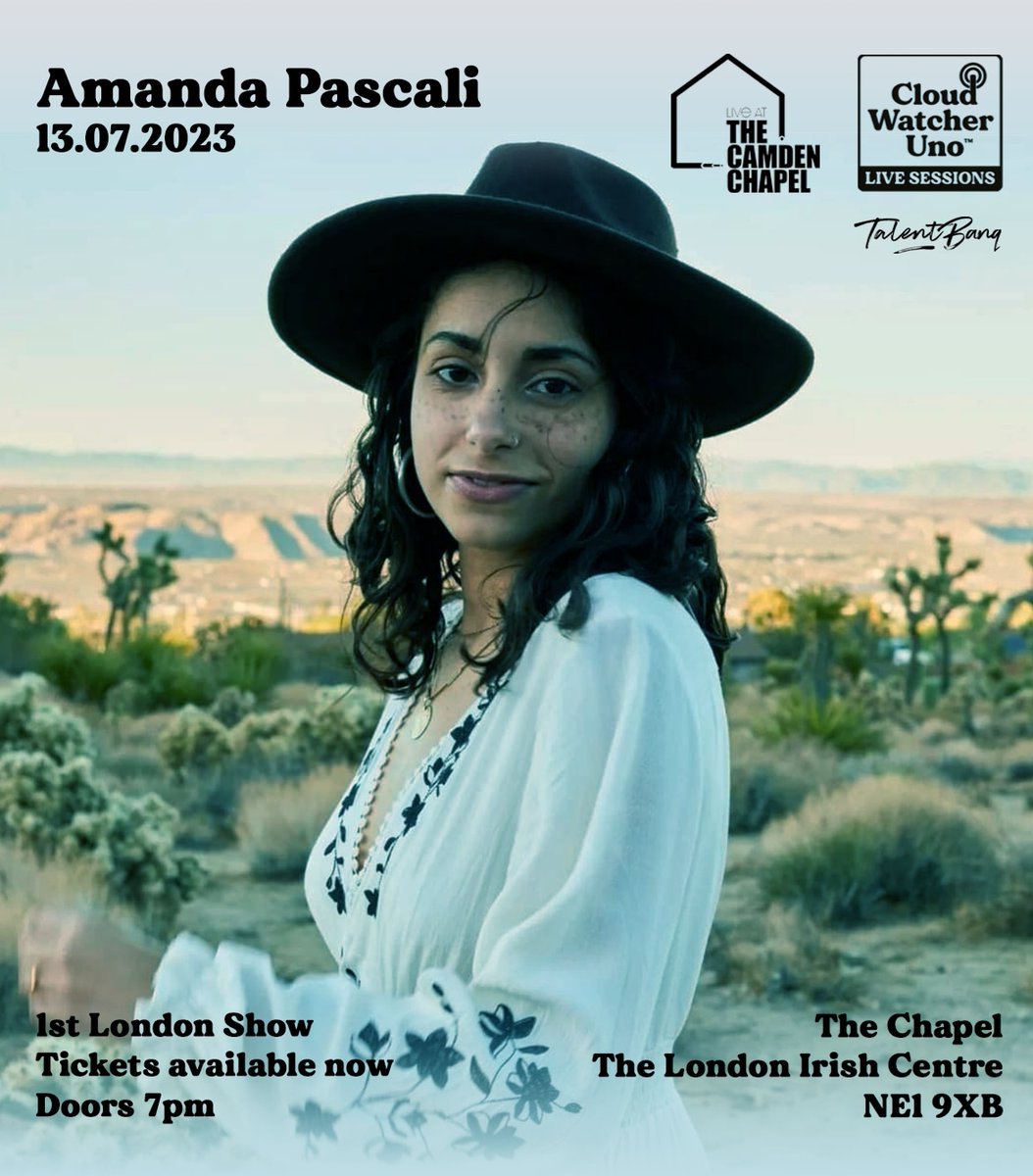 1st time playing in UK & London this summer is @amandinapascali Taking the stage with headline act @RachelCroft27 & @_lucygrubb at the @thecamdenchapel London Irish Center on 13/07/2023 as part of the Cloudwatcher Uno Live Sessions. **Link in Bio for tickets**