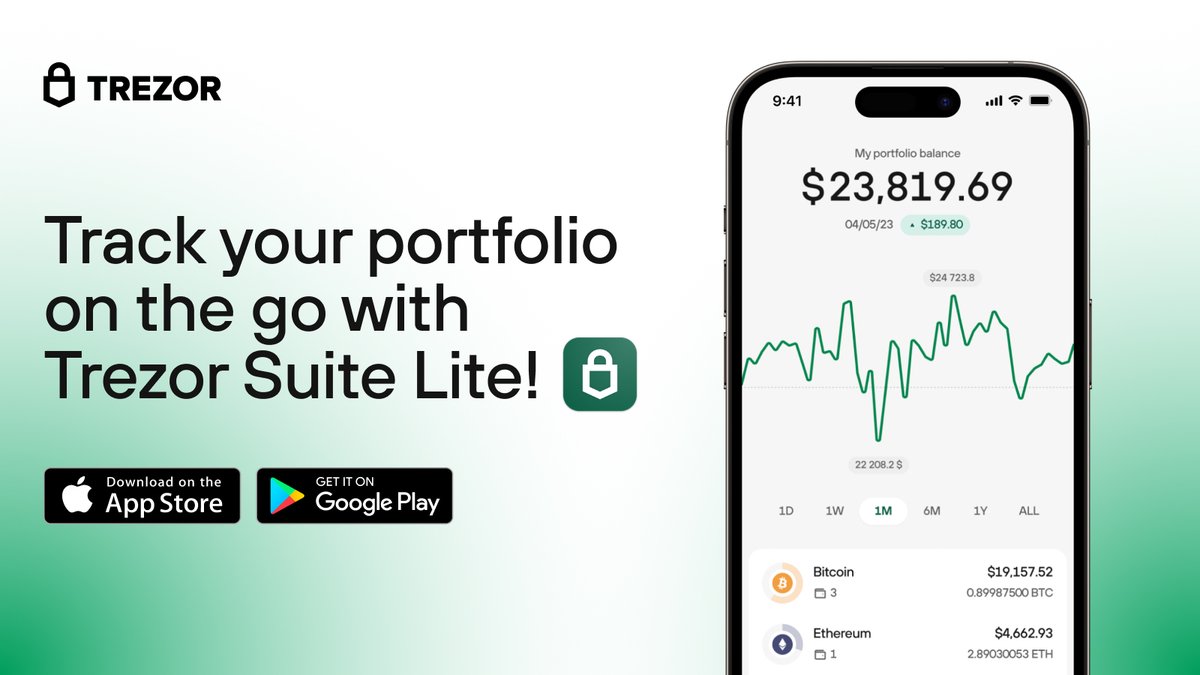 Mobilní aplikace @Trezor Suite Lite je venku. 👍 Pozor, ať stahujete  opravdu oficialní aplikaci z odkazů níže. Nikam nebudete psát svůj seed.  Aplikace (zatím?) slouží pro nahlížení na zůstatky na svých účtech (