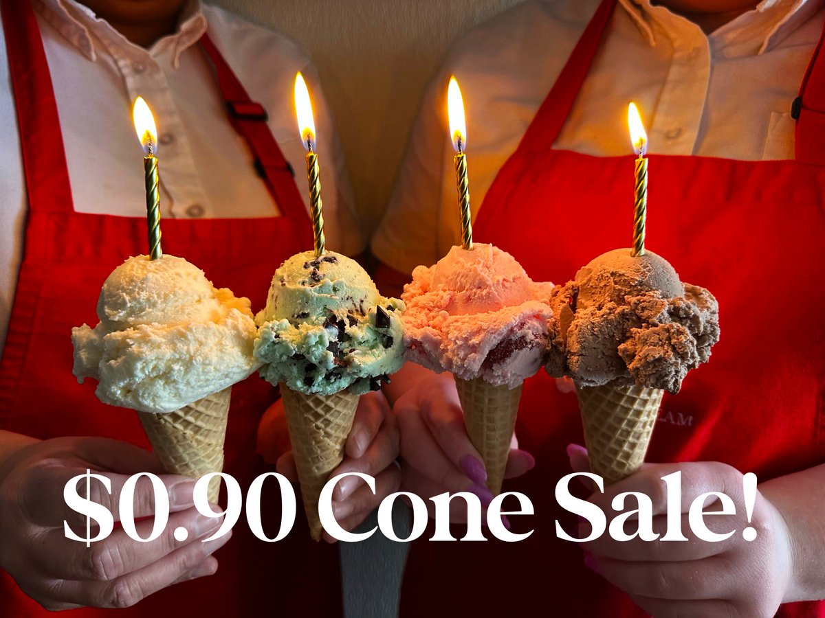 OUR 90th ANNIVERSARY CELEBRATION SALE IS HERE!!! All week long (Monday, May 15 - Sunday, May 21) we will be offering $0.90 cones to thank customers for their support over the past 90 years!

More details here: whiteysicecream.com/2023/05/15/90t…