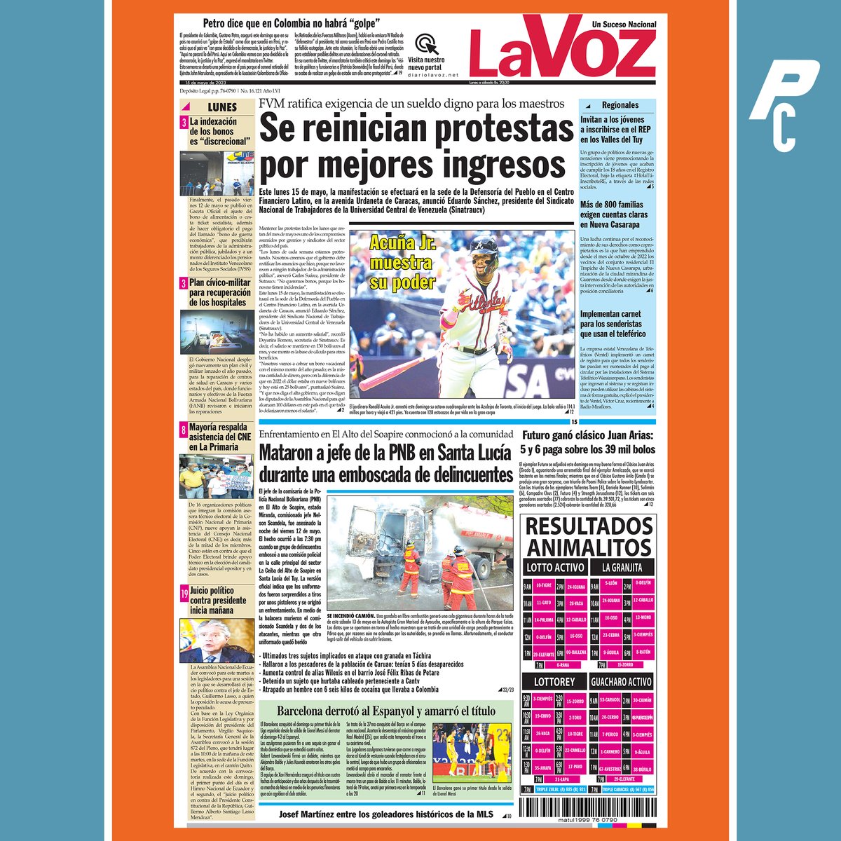 #Nacionales | Portada de La Voz este #15MAy titula: Se reinician protestas por mejores ingresos