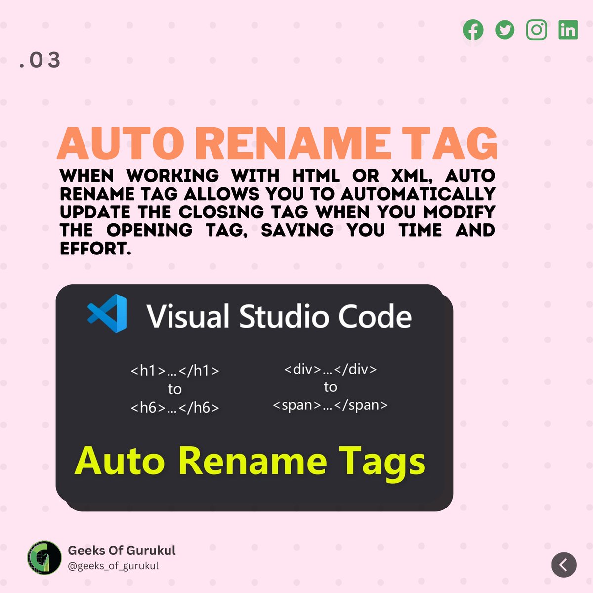 geeksofgurukul's tweet image. Check out these 4 VS Code extensions that will take your web development experience to next level!
#webdevelopment #VSCodeExtensions #codingtools #productivityboost #webdevtools #coderslife #frontenddevelopment #codingworkflow #webdevelopmenttools #codingtips #developersoftware