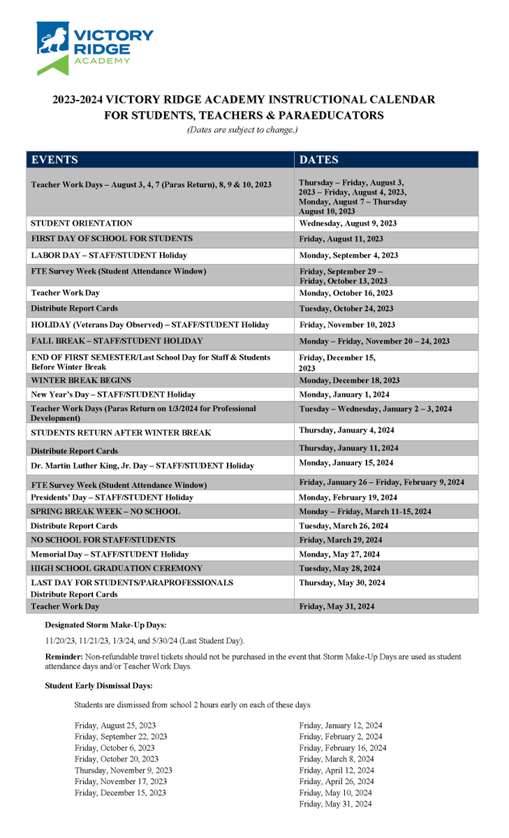 VictoryRidge's tweet photo. ATTENTION PARENTS/GUARDIANS:
Below you will find VRA's 2023-2024 Instructional Calendar.
Please view full post at https://t.co/uB81XFxvoE
#VRAPRIDE #VictoryRidgeAcademy https://t.co/BsYc4P50h8