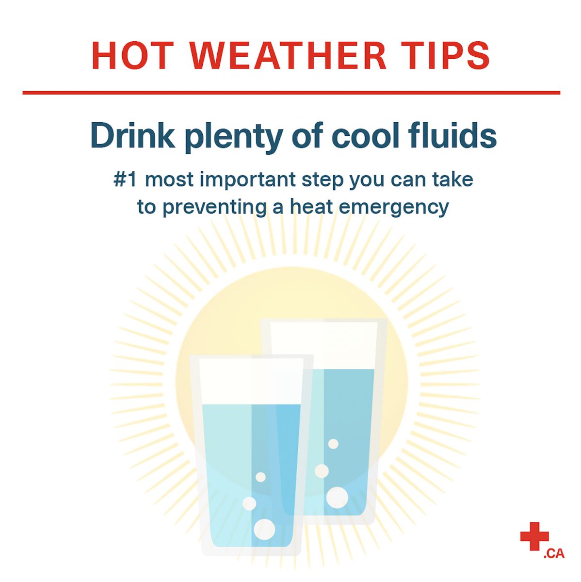 redcrosscanada's tweet photo. With unseasonably warm weather in the forecast, here are some tips to stay cool 😎

✅ Drink plenty of water
✅ Wear loose clothing, a hat, and sunscreen
✅ Take breaks in shady areas
✅ Slow down your activities

Prevent heat-related emergencies: https://t.co/IZU5VxHWiY https://t.co/LYvTlRC68R