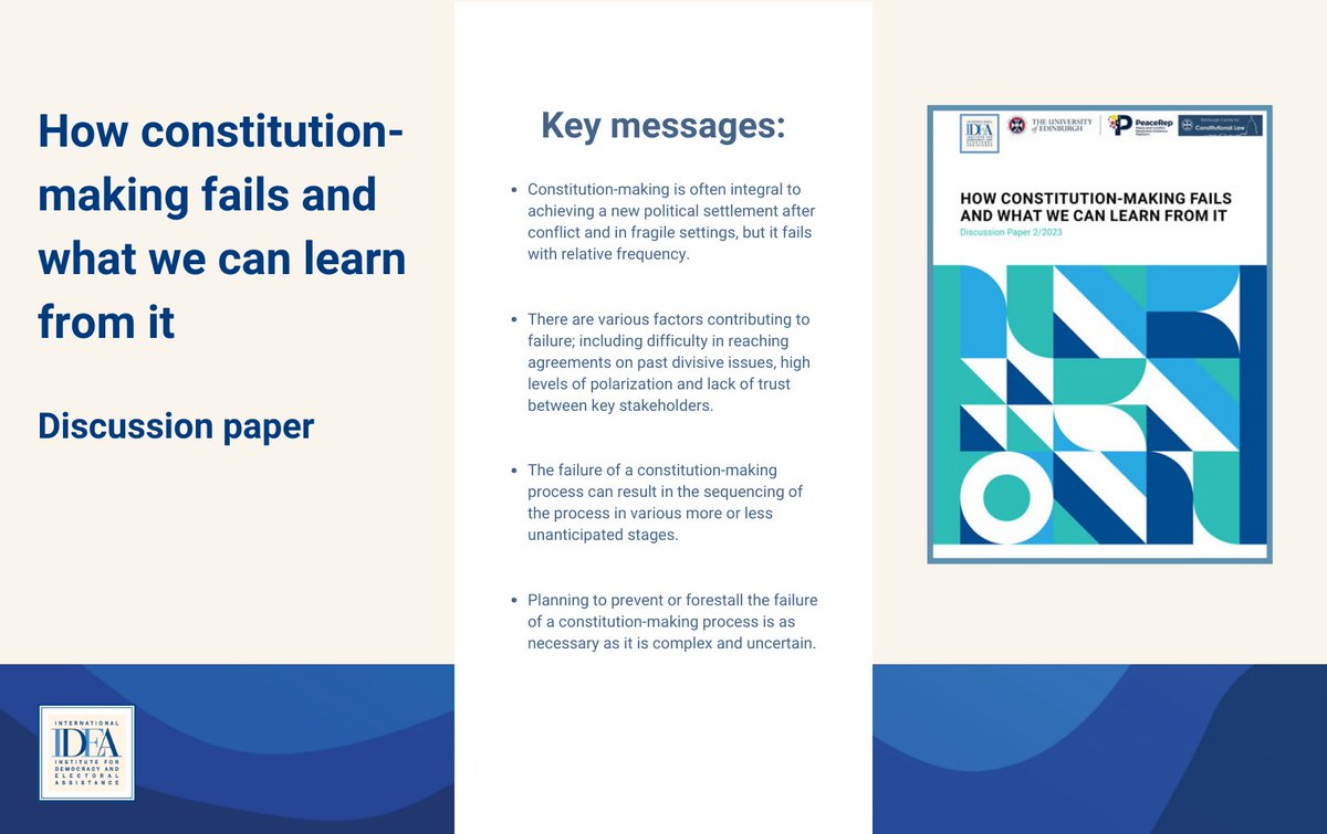 📣How #constitution-making fails and what can we learn from it? This @Int_IDEA paper by @kzulueta starts a conversation about the potential grounds for, and strategies to prevent or build on, failure. Read more here 👇doi.org/10.31752/idea.…