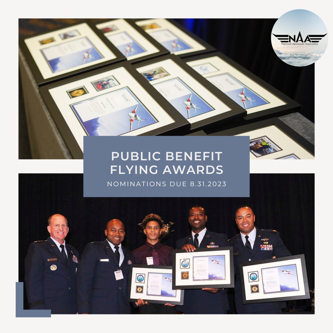 Do you know someone who engages in Public Benefit Flying, whether in the air or on the ground? Nominate them for the NAA & @aircarealliance's Public Benefit Flying Awards!  

Nominations due 8.31.2023

Visit our website for more information: naa.aero/awards/awards-…