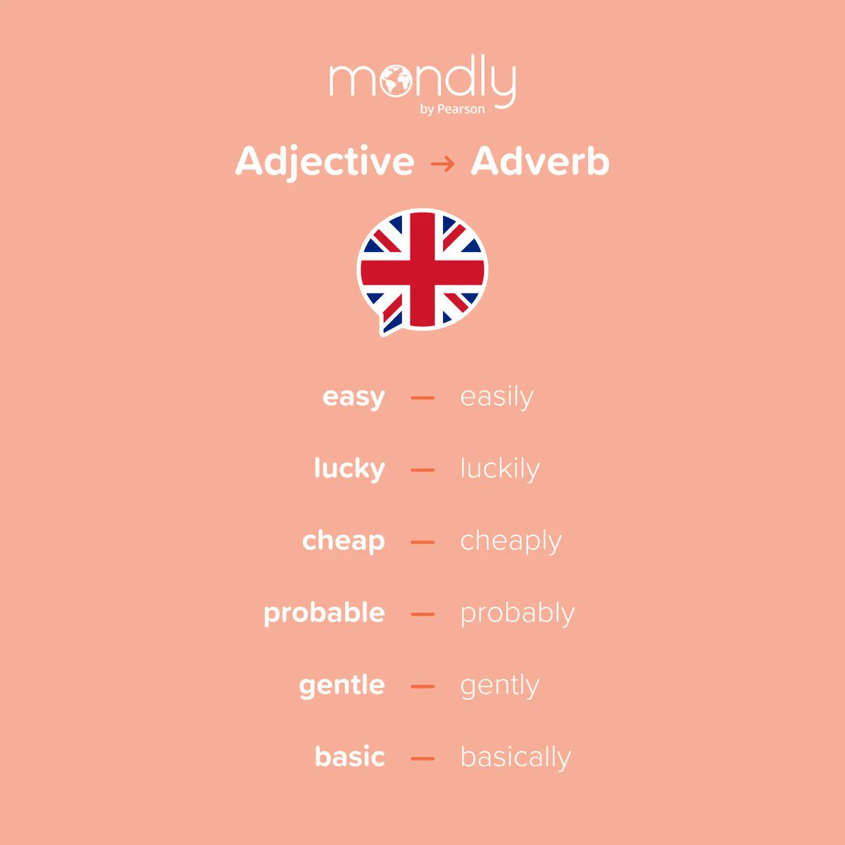 MondlyLanguages's tweet image. Your new superpower: turning adjectives into adverbs. 🤓🦸 #english