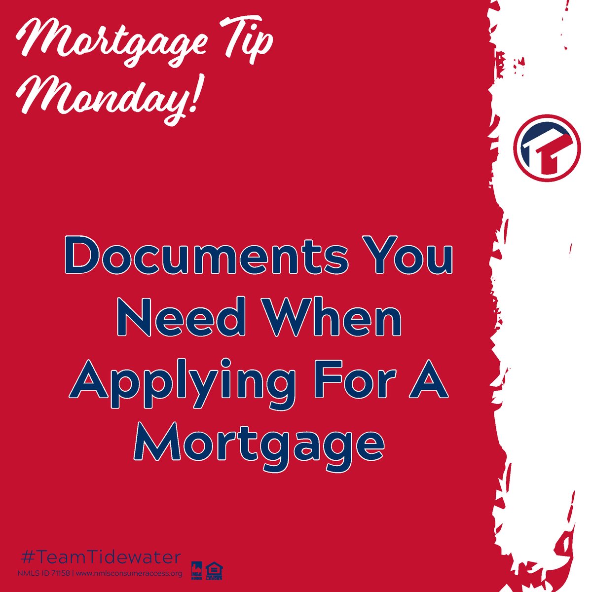 TidewaterMtg's tweet photo. Ready to make your dream home a reality? Our team will guide you through the process and help you gather all necessary documents. Click here!  https://t.co/Zzp8ZHeuhu

#MortgageTipMonday #TidewaterMortgage #HomeownershipGoals #MortgageApplication #DreamHome #WeMakeHomeHappen https://t.co/CdiICEsNbl