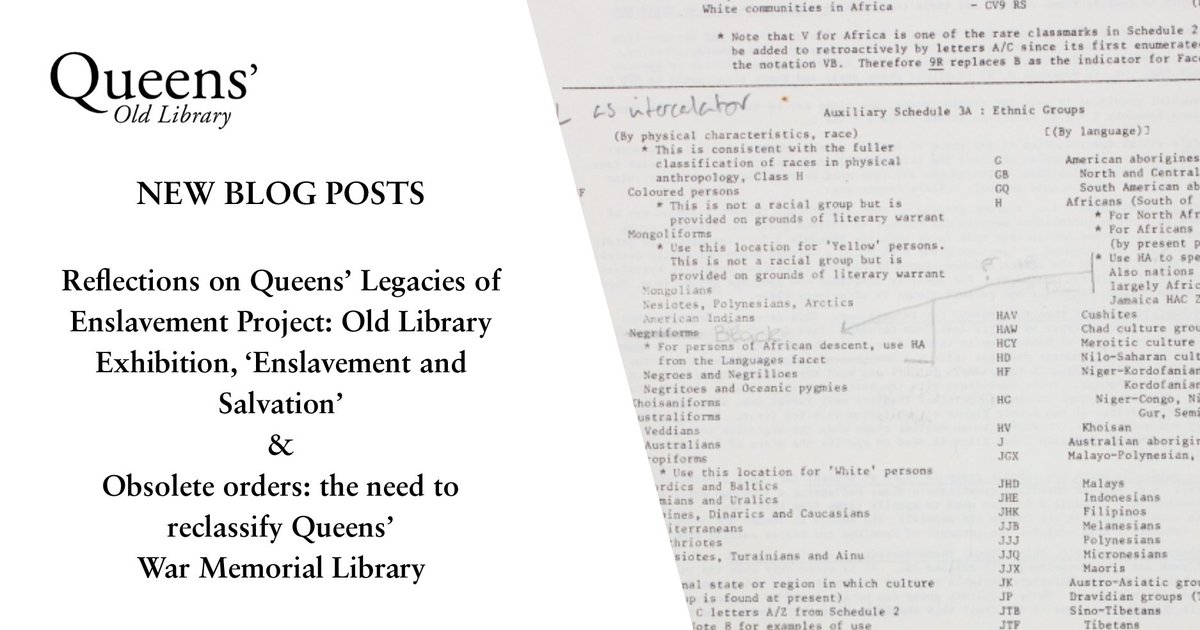 Queens' Library (@queens_lib) on Twitter photo 📰Two new blog posts!📰
Explore the reception of the recent Old Library exhibition, 'Enslavement and Salvation', and learn about the complex and often murky history of library classification systems on our blog... 
Read the full posts here: queenslib.wordpress.com 📰Two new blog posts!📰
Explore the reception of the recent Old Library exhibition, 'Enslavement and Salvation', and learn about the complex and often murky history of library classification systems on our blog... 
Read the full posts here: queenslib.wordpress.com