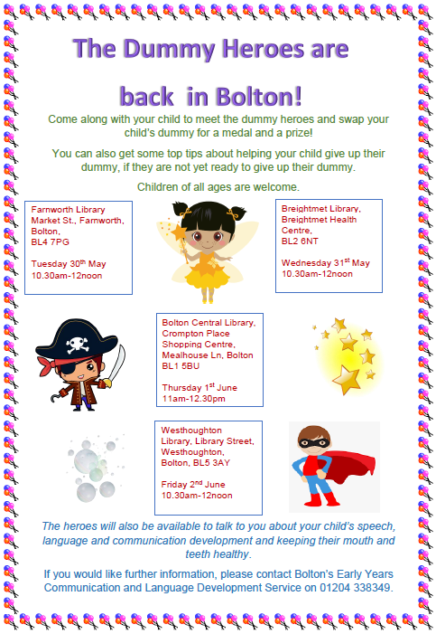 BoltonStartWell's tweet photo. One week to go!
Come and see the super 'Dummy Heroes' at this previously popular event at Farnworth, Breightmet, Crompton Place and Westhoughton Libraries - see flyer below. https://t.co/TgRNc9fvSE
