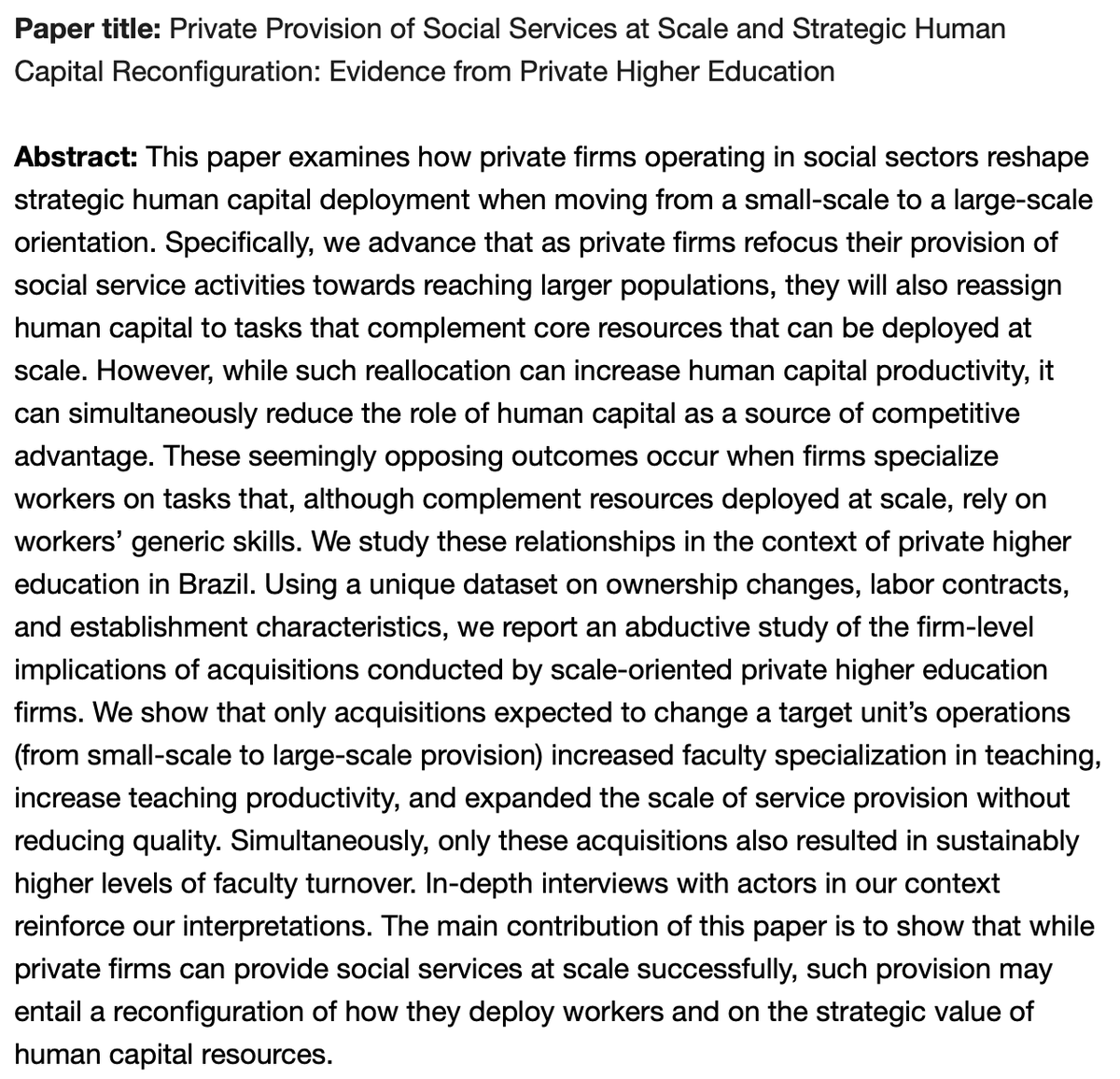 SerranoMejias's tweet photo. On Monday May 22 @ 5.30 PM (Paris time) @TTeodorovicz @CBScph will present
@SIEworkshop #SIE49 

"Private Provision of Social Services at Scale and Strategic Human Capital Reconfiguration"

Discussant: Evan Rawley @UConnBusiness

Registration: https://t.co/bcrKt85t1N https://t.co/oOx53avk0e